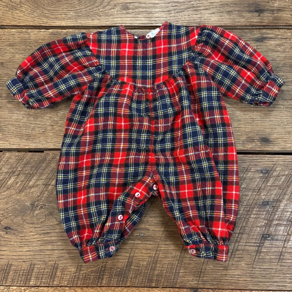 Vintage Pappa & Ciccia Romper 100%‎ Wool Plaid Buttons Size 6 months